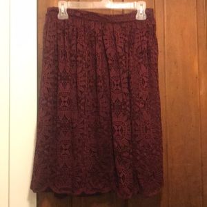 Burgundy Floral Knee-Length Skirt